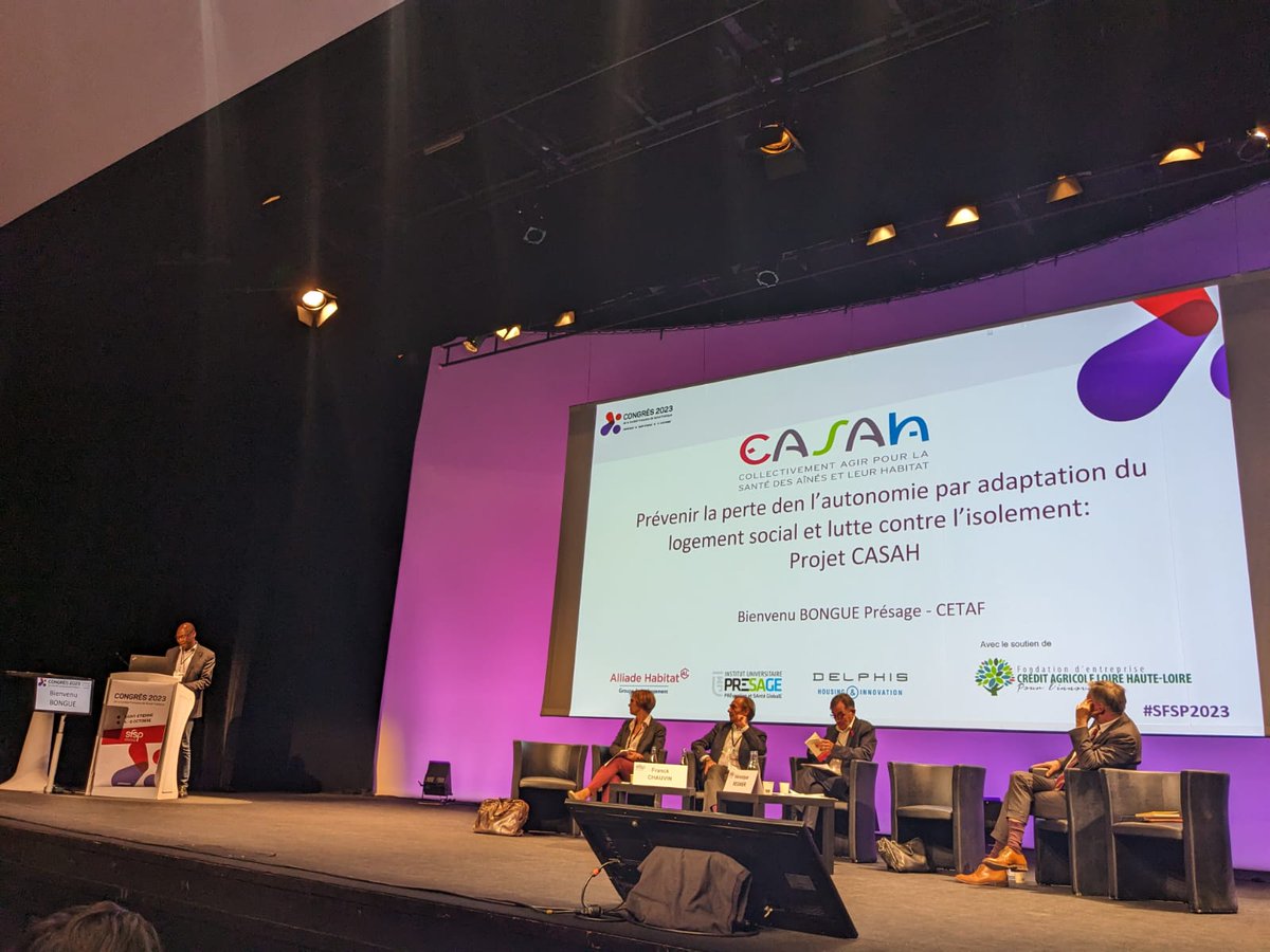 Symposium PRESAGE #SFSP2023 Projet #CASAH Collectivement agir pour la santé des ainés et leur habitat. Prévenir la perte d'autonomie par adaptation du logement social.<a href="/AlliadeH/">Alliade Habitat</a> <a href="/DELPHIS_Asso/">Association DELPHIS</a> #CALHL <a href="/BienvenuBongue/">Bongue Bienvenu</a> <a href="/chairesante_ujm/">Chaire Santé des Ainés - Université Jean Monnet</a>