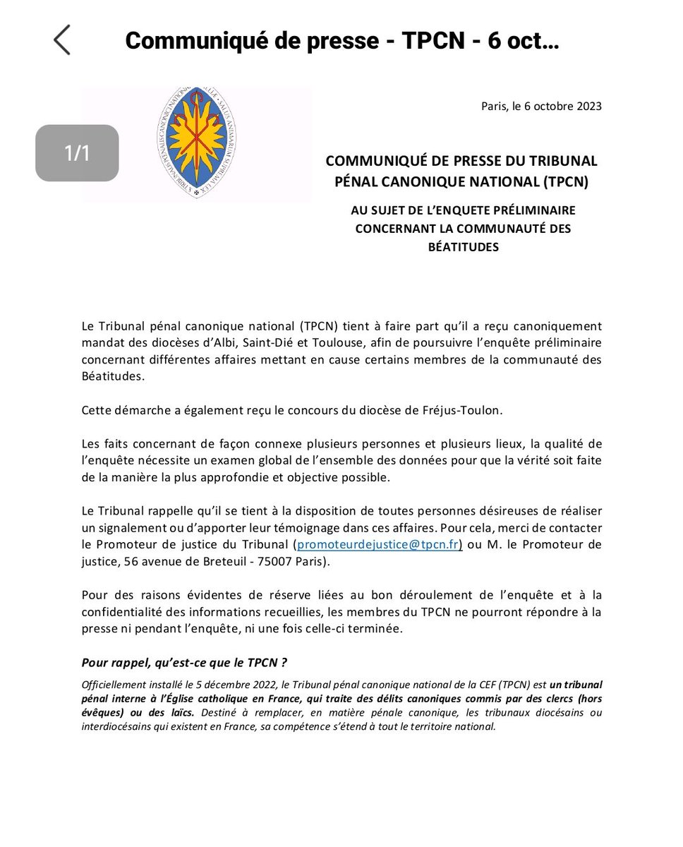 Natalia Trouiller (@ntrouiller) on Twitter photo Chose promise, chose due.
Bon OK l'annonce se fait avec une semaine de retard.
Merci au TPCN.
Victimes de la <a href="/CteBeatitudes/">Communauté des Béatitudes</a>, c'est le moment de vous manifester.
A RT Chose promise, chose due.
Bon OK l'annonce se fait avec une semaine de retard.
Merci au TPCN.
Victimes de la <a href="/CteBeatitudes/">Communauté des Béatitudes</a>, c'est le moment de vous manifester.
A RT