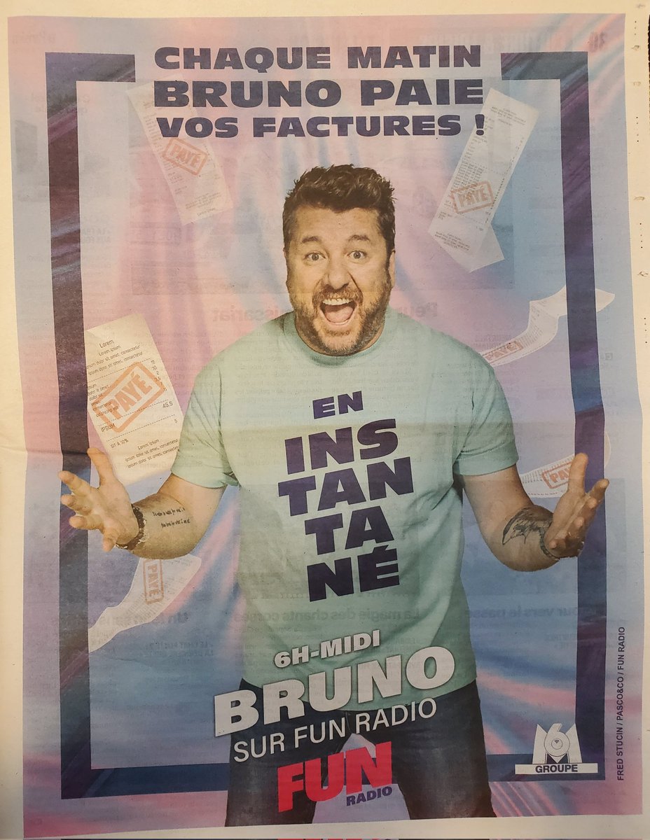 Vu dans le Parisien du jour, @BrunoGUILLONOff s'affiche en pleine page pour sa matinale sur @funradio_fr et les fameuses factures

#Radio #DanslaPresse #FunRadio @RTL_presse @BRUNOFUNRADIO