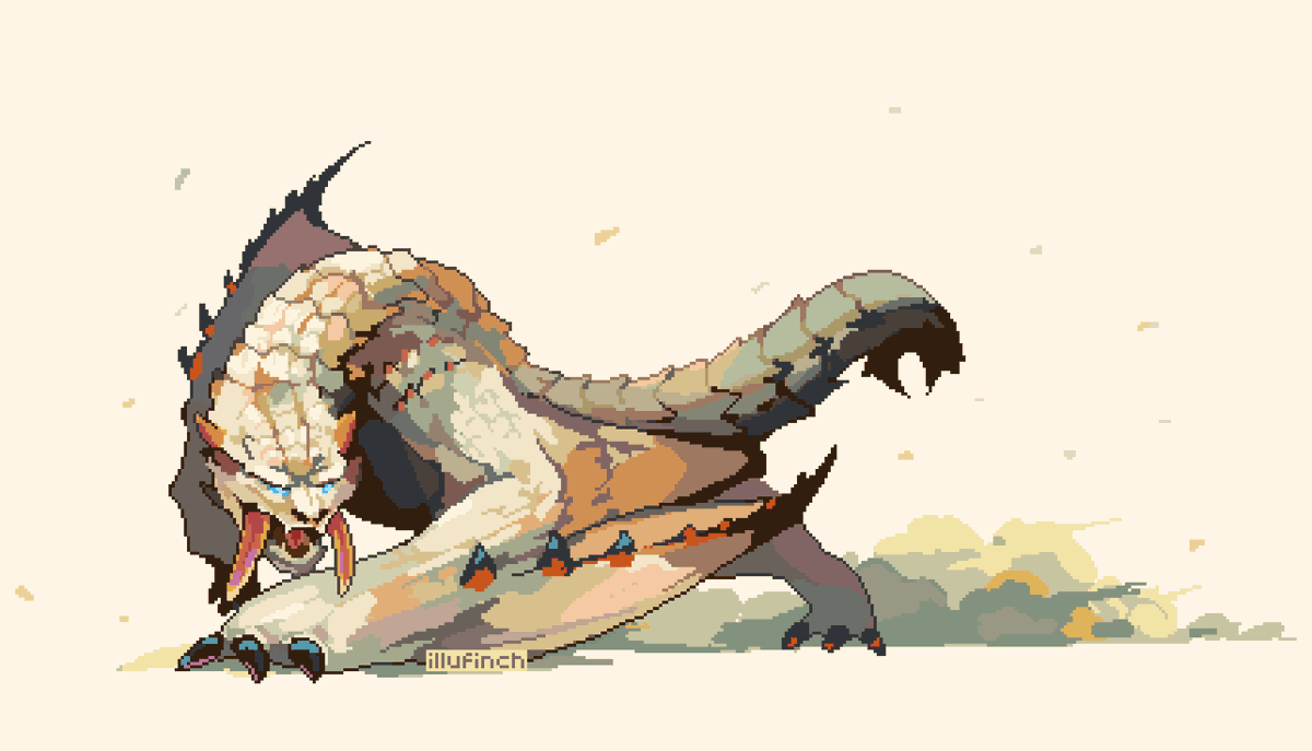 「barioth is a kitty cat to me #pixelart #」|finchのイラスト
