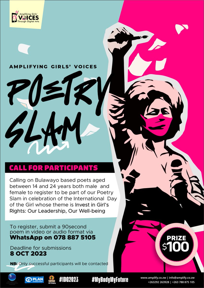 11 October is the International Day of the Girl. In commemoration of this day we'll be hosting a Poetry Slam. Register to participate in our Poetry Slam, be part of our celebration and stand to walk away with our grand prize of US$100.00 #IDG2023 #MyBodyMyFuture