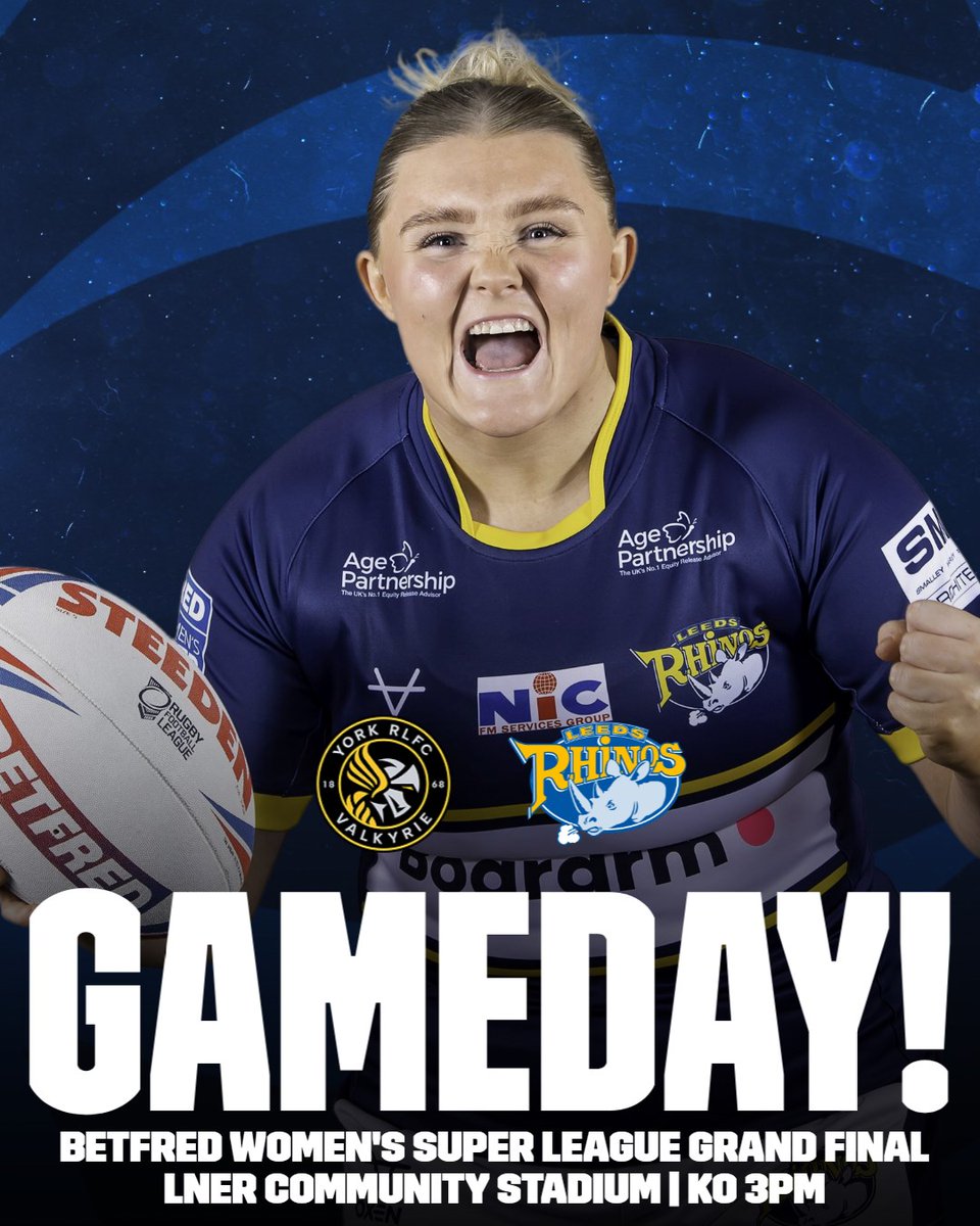 Leeds Rhinos (@leedsrhinos) on Twitter photo 🏆 𝗚𝗥𝗔𝗡𝗗 𝗙𝗜𝗡𝗔𝗟 𝗗𝗔𝗬
🆚 <a href="/YorkValkyrie/">York RLFC Valkyrie</a>
🏟️ LNER Community Stadium
📺 Live on <a href="/SkySportsRL/">Sky Sports Rugby League</a>
📻 Listen on <a href="/BBCWYS/">BBC Sport West Yorkshire</a>
ℹ️therhinos.co.uk/article/19541/…
#LeedsRhinosWRL | #TeamRhinos 🏆 𝗚𝗥𝗔𝗡𝗗 𝗙𝗜𝗡𝗔𝗟 𝗗𝗔𝗬
🆚 <a href="/YorkValkyrie/">York RLFC Valkyrie</a>
🏟️ LNER Community Stadium
📺 Live on <a href="/SkySportsRL/">Sky Sports Rugby League</a>
📻 Listen on <a href="/BBCWYS/">BBC Sport West Yorkshire</a>
ℹ️therhinos.co.uk/article/19541/…
#LeedsRhinosWRL | #TeamRhinos