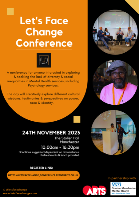 OddArtsUK's tweet photo. BOOK UR TICKETS: @letsfacechange 24/11/23 @StollerHall https://t.co/jtri9YyGj6 Collaboratively thinking of ways 2 address racial inequalities in mental health services &amp; celebrate diversity. @GMMH_NHS Performances, workshops, speakers! #Letsfacechange #mentalhealthmatters https://t.co/OECtsD2NBd