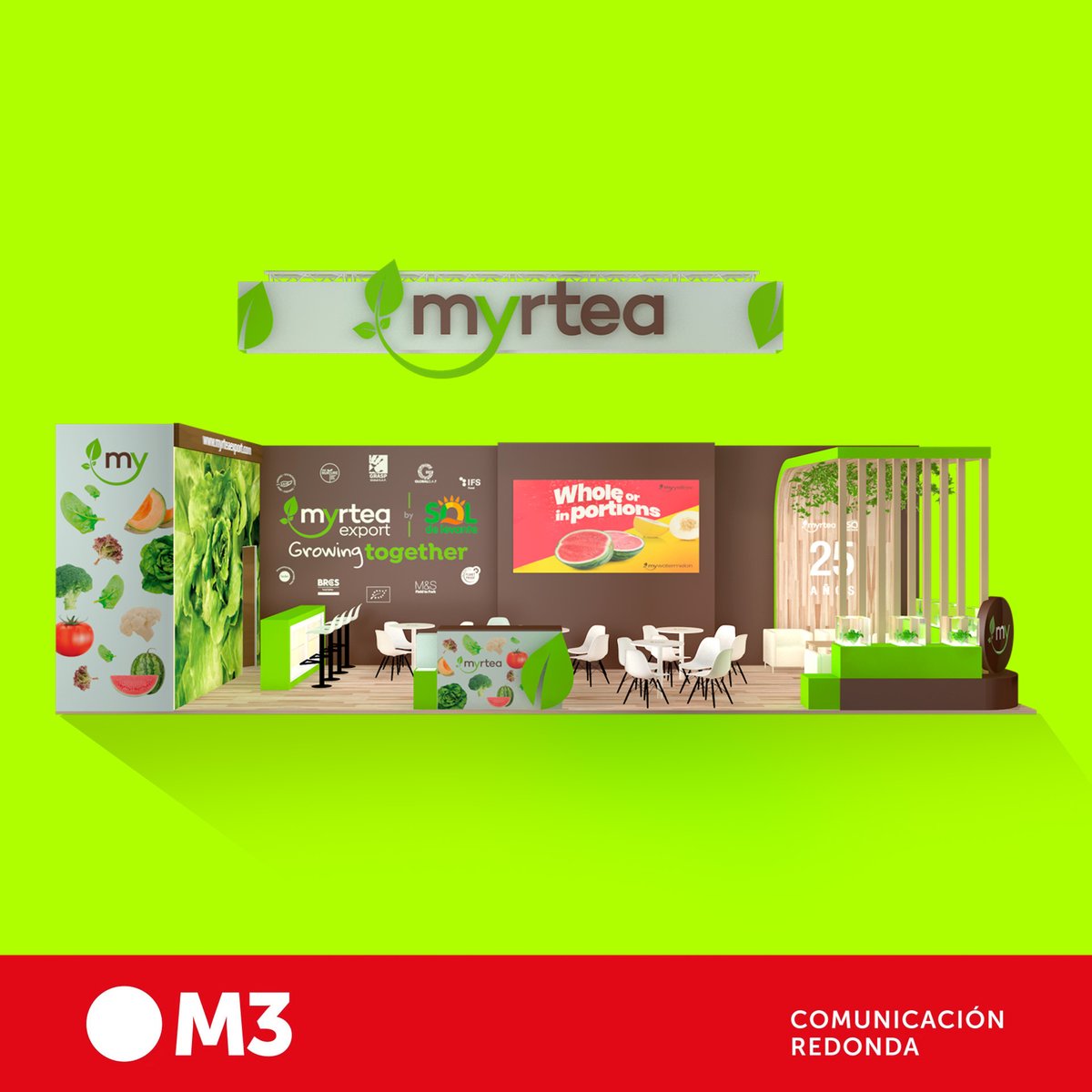 M3Publicidad's tweet photo. 🆕New Work

🎯Os presentamos el concepto y diseño del stand que hemos realizado a #MyrteaExport  para @FruitAttraction  , en colaboración con #VisualRotulación que han sido los encargados de la construcción y el montaje. 
📲968 90 04 53
🔗https://t.co/ZaZ6QieRFD https://t.co/qVeEXQD1El