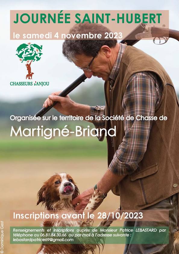 Le 04 novembre se déroulera la Journée #Saint_Hubert départementale sur le territoire de la société de #chasse de Martigné-Briand. Inscriptions avant le 28 octobre et renseignements sur chasse49.fr
#concours #passion #partage #chasseur