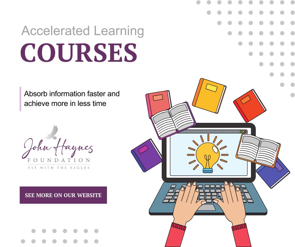 JohnHaynesFoun2's tweet image. Whether you&apos;re a student aiming for academic #success or a business leader seeking growth, we&apos;ve got the perfect courses for you. Our signature #acceleratedlearning technique, is designed to help you absorb information in half the time

Visit johnhaynes.foundation