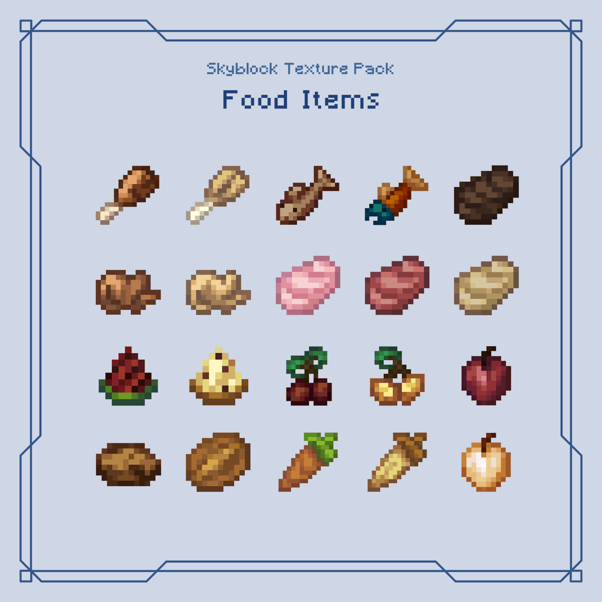 ora_tron_design's tweet photo. Foods items from our upcoming @Minecraft Skyblock Textures 🥩🍎

#OraTronDesign #minecraft #pixelart #items #minecraftitems #food #foodpixelart #berry #meat #chicken #fish #apple #potato https://t.co/xkpqdWsf34