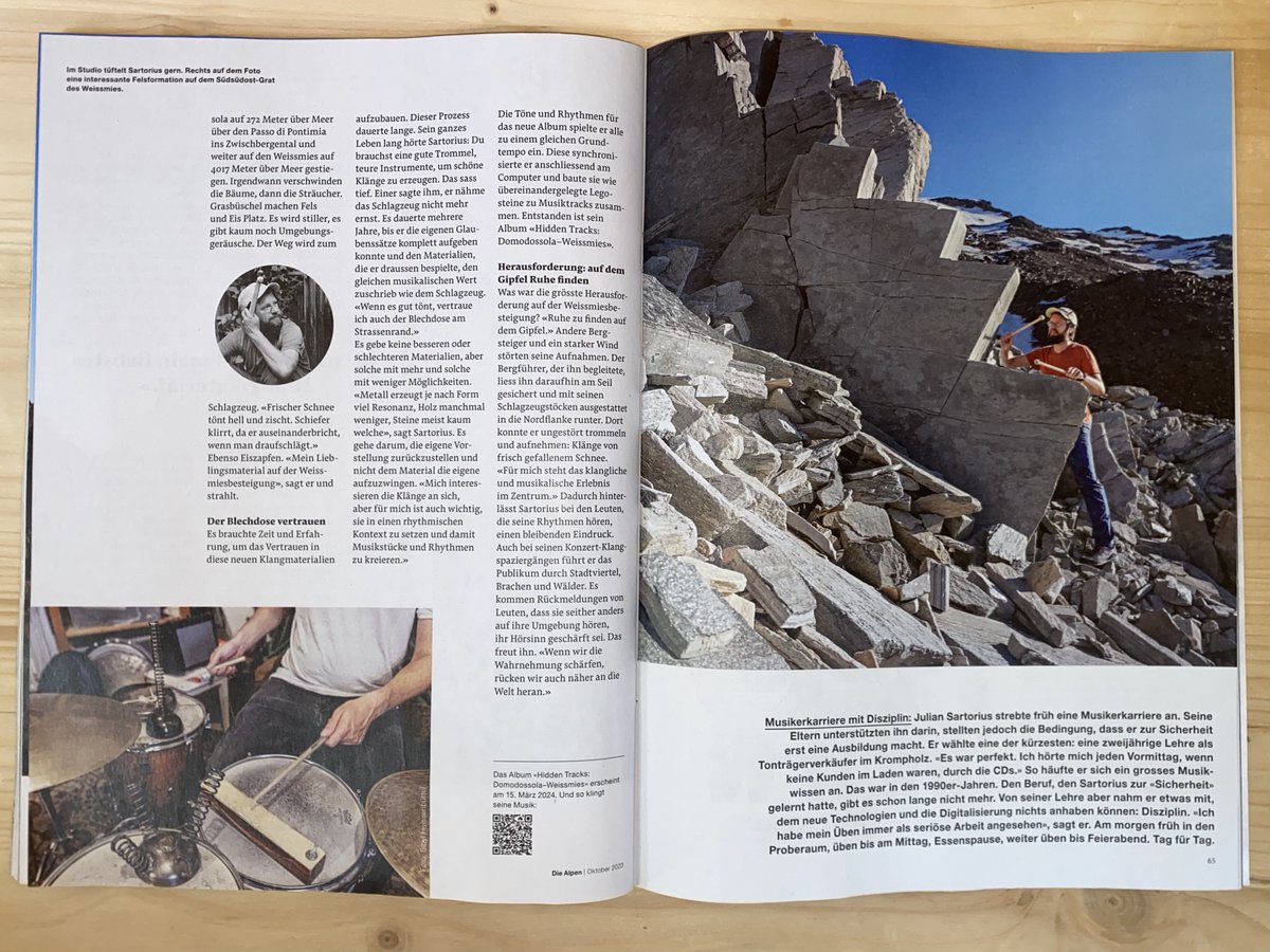 Julian Sartorius (@juliansartorius) on Twitter photo Thank you <a href="/AlpenclubSAC/">Schweizer Alpen-Club</a> magazine 'Die Alpen' for this early preview of my upcoming album ‚Hidden Tracks: Domodossola - Weissmies‘.
The article can be read online here, in German, French and Italian: sac-cas.ch/de/detail/ich-…
Album pre-order: juliansartorius.bandcamp.com/album/hidden-t… Thank you <a href="/AlpenclubSAC/">Schweizer Alpen-Club</a> magazine 'Die Alpen' for this early preview of my upcoming album ‚Hidden Tracks: Domodossola - Weissmies‘.
The article can be read online here, in German, French and Italian: sac-cas.ch/de/detail/ich-…
Album pre-order: juliansartorius.bandcamp.com/album/hidden-t…
