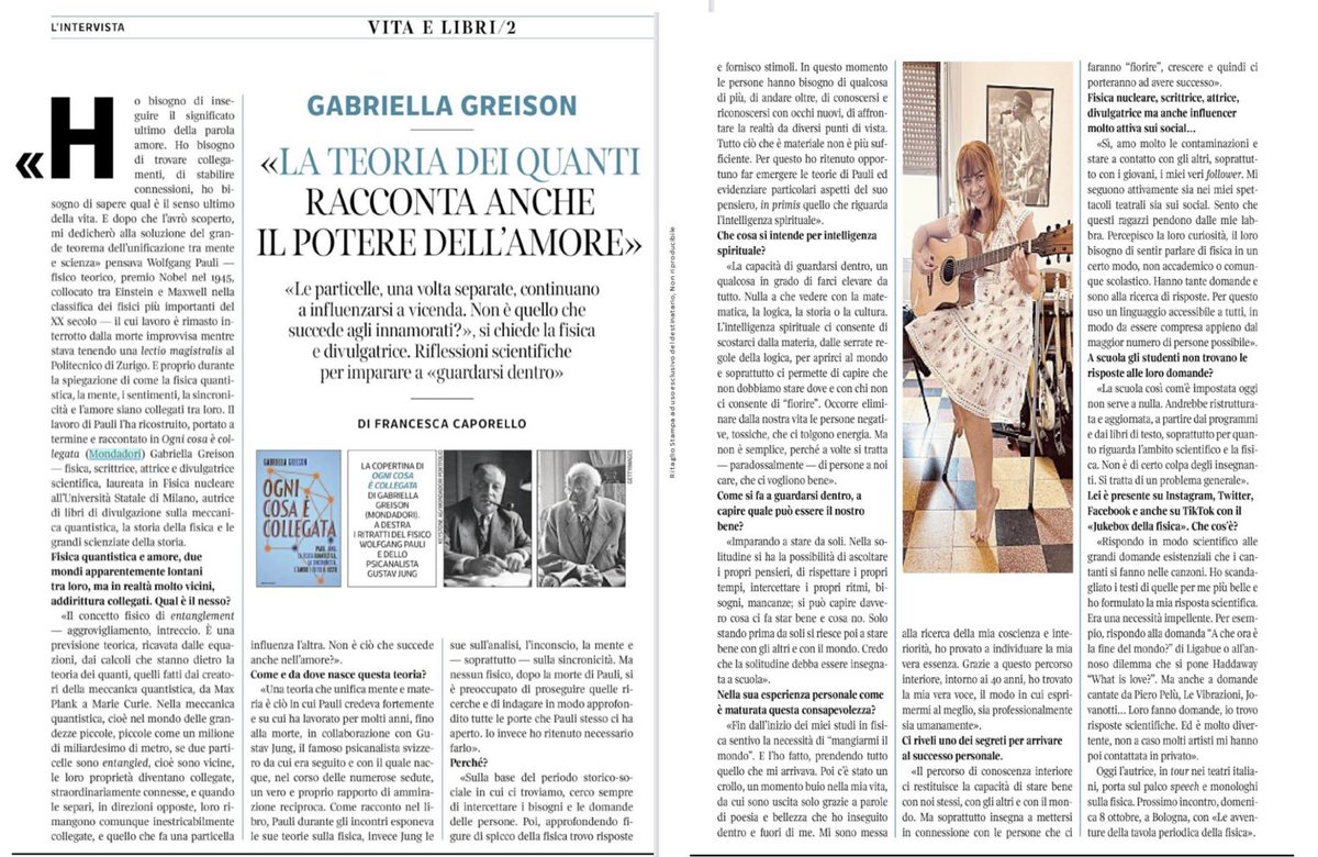 Oggi sono su due pagine di 7 del <a href="/Corriere/">Corriere della Sera</a> 👉 greisonanatomy.com/2023/10/06/set… ⚡️

OGNI COSA E’ COLLEGATA, Mondadori -> amzn.eu/d/3GdfiuC 

Spettacolo ENTANGLED
👉Teatro Menotti Milano, 23-26/11
👉Teatro India Roma, 4-7/4
👉Teatro Incontro Pinerolo (To), 18/1

È la fisica, baby! 🤟