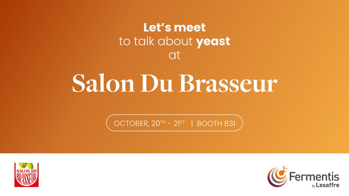 Fermentis by Lesaffre (@fermentis) on Twitter photo 🗓️🍻 We're excited to participate in the <a href="/SalonDuBrasseur/">Salon Du Brasseur</a> tradeshow from October 20th to 21st.
We've lined up a fantastic program for you!
Join us in Nancy at Hall A Booth 31! Looking forward to seeing you there!
#salondubrasseur2023 🗓️🍻 We're excited to participate in the <a href="/SalonDuBrasseur/">Salon Du Brasseur</a> tradeshow from October 20th to 21st.
We've lined up a fantastic program for you!
Join us in Nancy at Hall A Booth 31! Looking forward to seeing you there!
#salondubrasseur2023