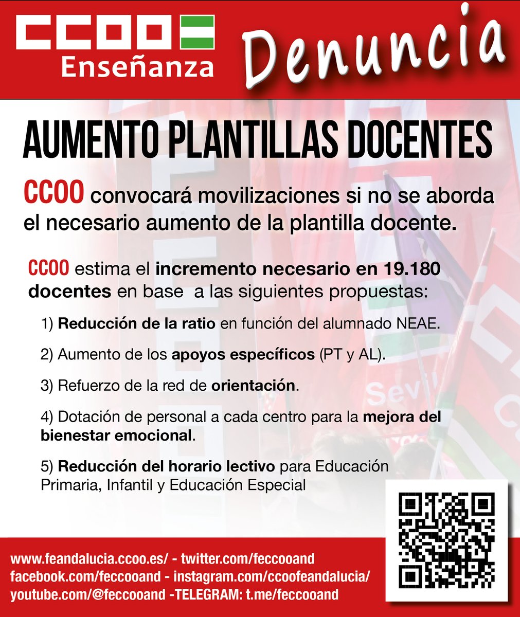 feccooand's tweet photo. 📢 LA @feccooand  CONVOCARÁ MOVILIZACIONES SI NO SE ABORDA EL NECESARIO AUMENTO DE LA PLANTILLA DOCENTE POR PARTE DE @EducaAnd 
Nuestro Informe DE SITUACIÓN DEL SIS. EDUCATIVO PÚBLICO EN @AndaluciaJunta  cifra el incremento necesario  en 19.180 docentes. 🔗https://t.co/nu7xJdEyN0 https://t.co/uYT4uVL8SB