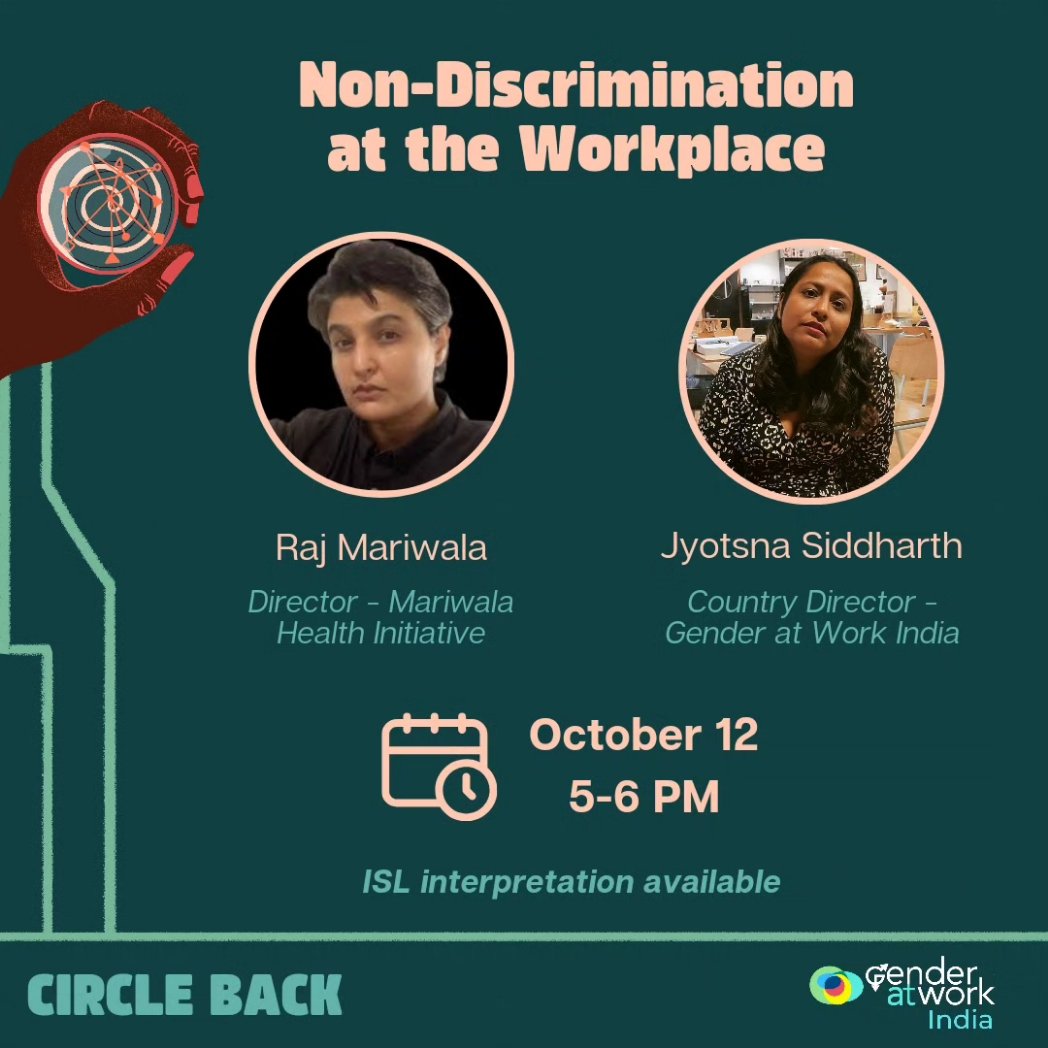 GenderatWorkInd's tweet image. #CircleBack This month, @Jyotsnasmailbox will chat with Raj Mariwala, Director @mariwalahealth, about #nondiscrimination at the #workplace.

Register now!
us06web.zoom.us/webinar/regist…