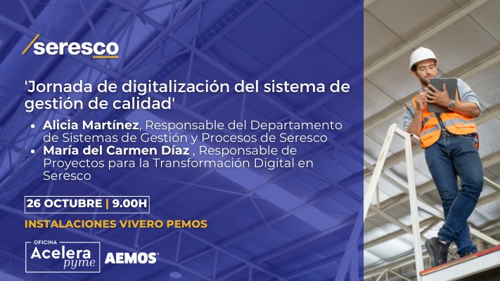 seresco's tweet photo. 🗓️26 de octubre
🕘 9-11h
📍Instalaciones Vivero Pemos, oficina @acelera_aemos  #Mos #Pontevedra 
🗣️ 'Jornada de digitalización del sistema de gestión de calidad', organizada por @seresco 
Inscripciones 👉🏽 https://t.co/IeOlsw3Tiv https://t.co/4MH0as7kdF