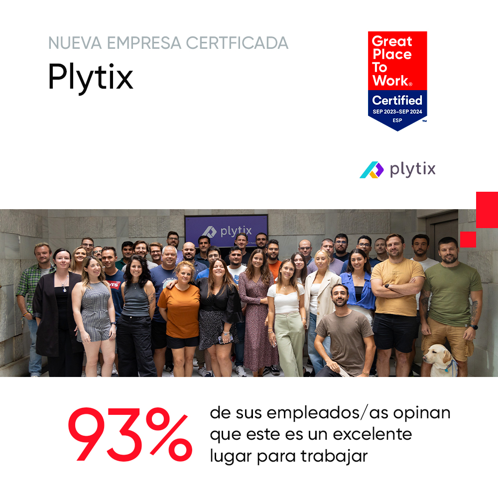 👏 ¡Plytix obtiene la Certificación™ Great Place to Work®! ¡Bienvenid@s de nuevo a la #ComunidadGreat! 🎉

🏅 El 93% de los/as colaboradores/as de <a href="/Plytix/">Plytix</a> opina que este es un excelente lugar para trabajar.

📍 Visita su #PerfilGreat en:
greatplacetowork.es/plytix/

#GPTWcertifiedES