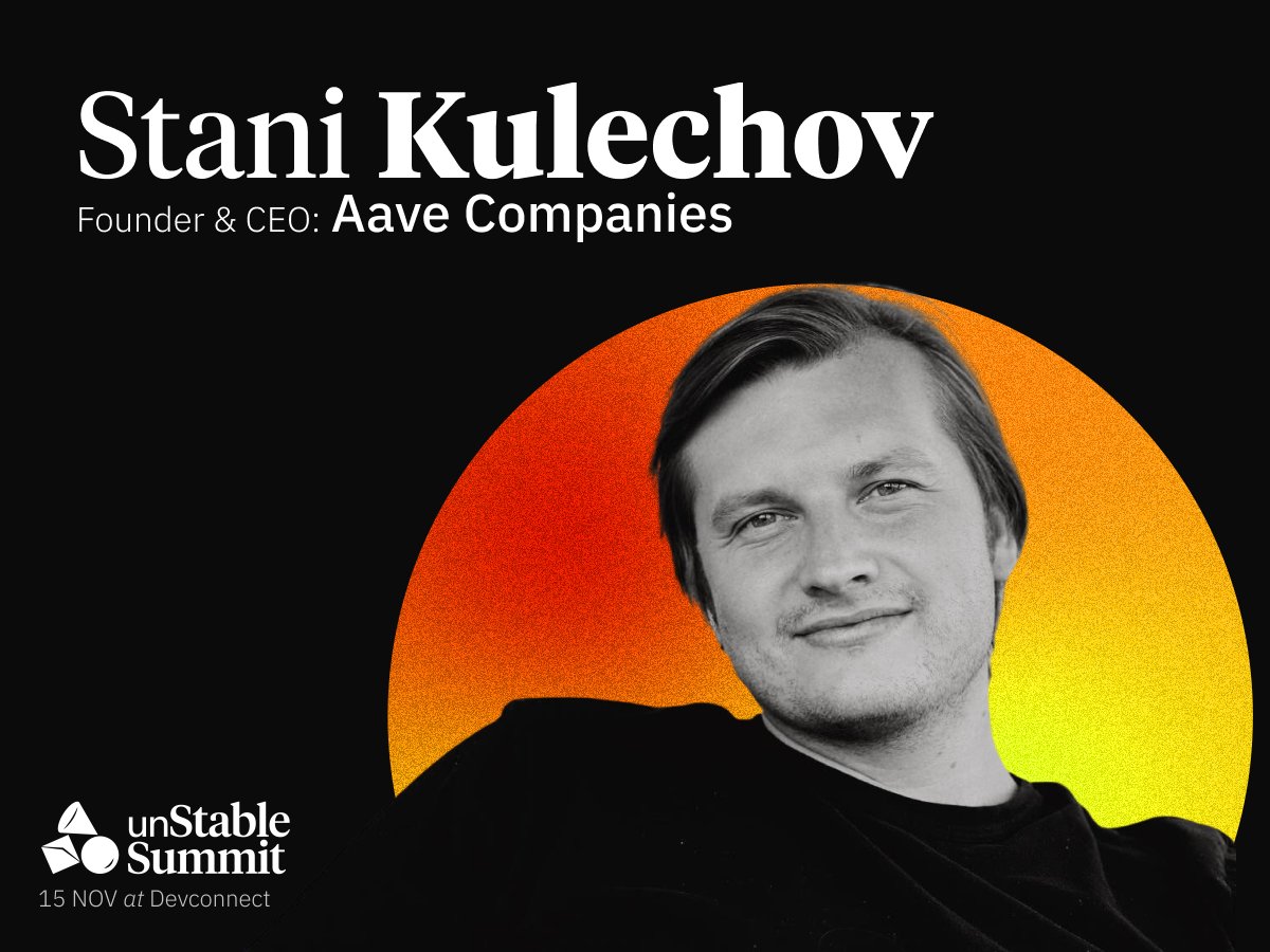 Stani Kulechov (@stanikulechov), Founder @AaveAave is speaking at #unstSummit Dive into the intricacies of @GHOAave & explore the future of Wedb3 payments at un.stablesummit.xyz