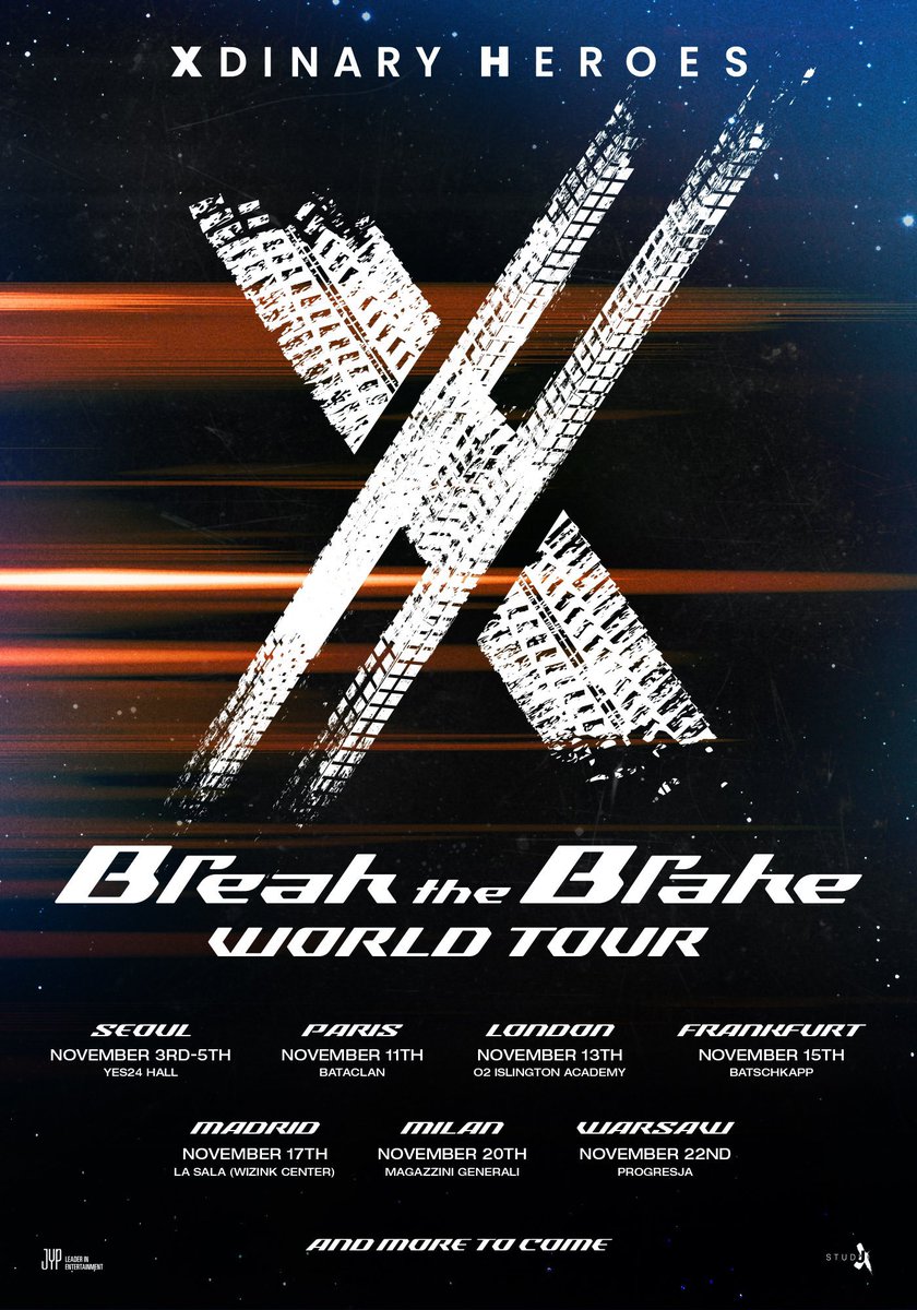 🎤: Gli #XdinaryHeroes hanno annunciato ufficialmente i piani per il loro primo tour mondiale '#BreaktheBrake'. Tra le date rilasciate il gruppo si esibirà a Milano il 20 novembre.🇮🇹 #KPOP JYP Entertainment promette che presto verranno rivelate altre date e città, la prima serie