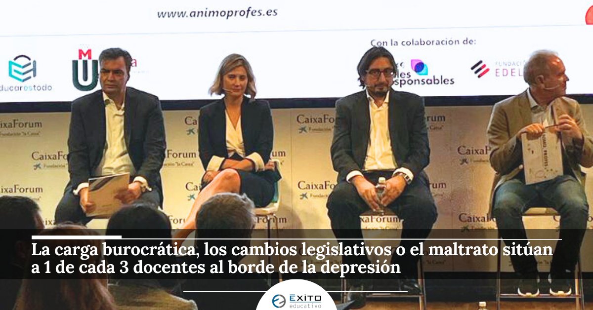 Exito_Educativo's tweet photo. El 34,5% de los docentes españoles se siente mal en su trabajo, y el 38,4% se autopercibe en un estado emocional cercano a la depresión, según el I Estudio Nacional sobre el Estado de Ánimo de los Docentes @educar_es_todo, ÉXITO EDUCATIVO y @UDIMA 
https://t.co/0EuaH7m52E https://t.co/OPir1xvOx8