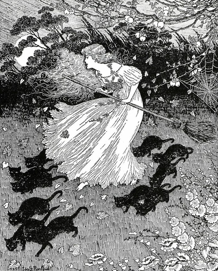 🐈‍⬛🖤🐈‍⬛Witch and Cats - by Ida Rentoul Outhwaite #FaustianFriday