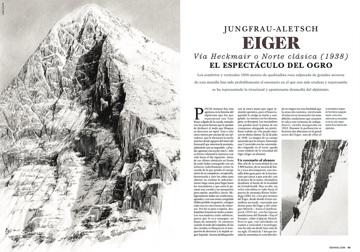 desnivelados's tweet photo. Presentamos Desnivel nº 432 para amantes de la historia del alpinismo en el que recuperamos los relatos de las primeras ascensiones de las 6 caras nortes de los #Alpes: Cervino, Cima Grande de Lavaredo, Petit Dru, Piz Badile, Eiger y Granes Jorasses https://t.co/FxcpDJe7g4 https://t.co/QBGGvF1lIb