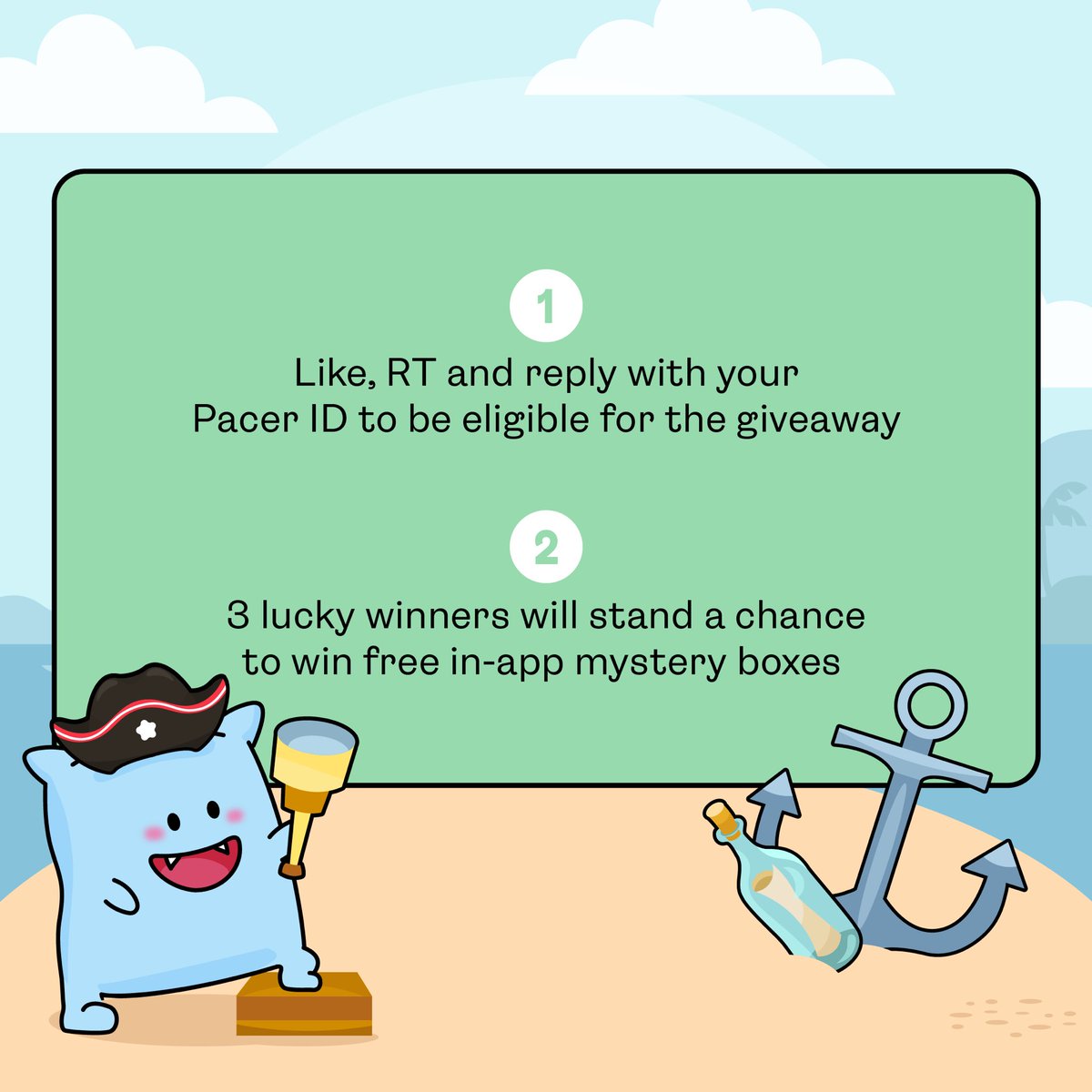 pacer_gg's tweet photo. Who’s ready for another round of giveaway?! 🔔

3 lucky winners will unlock amazing in-app treasures to supercharge their journey in Pacy’s Bingo Adventure! 🌟

To Enter:

1. ❤️ & 🔁 this tweet
2. Reply with your Pacer ID

Not sure about your Pacer ID? No problem!

1. Sign up to Pacer
2. Visit profile settings ⚙️
3. Copy your Pacer ID

Join the adventure now for a chance to win a dream trip to Bali! 🏝️

https://t.co/6ldJ4Upywr