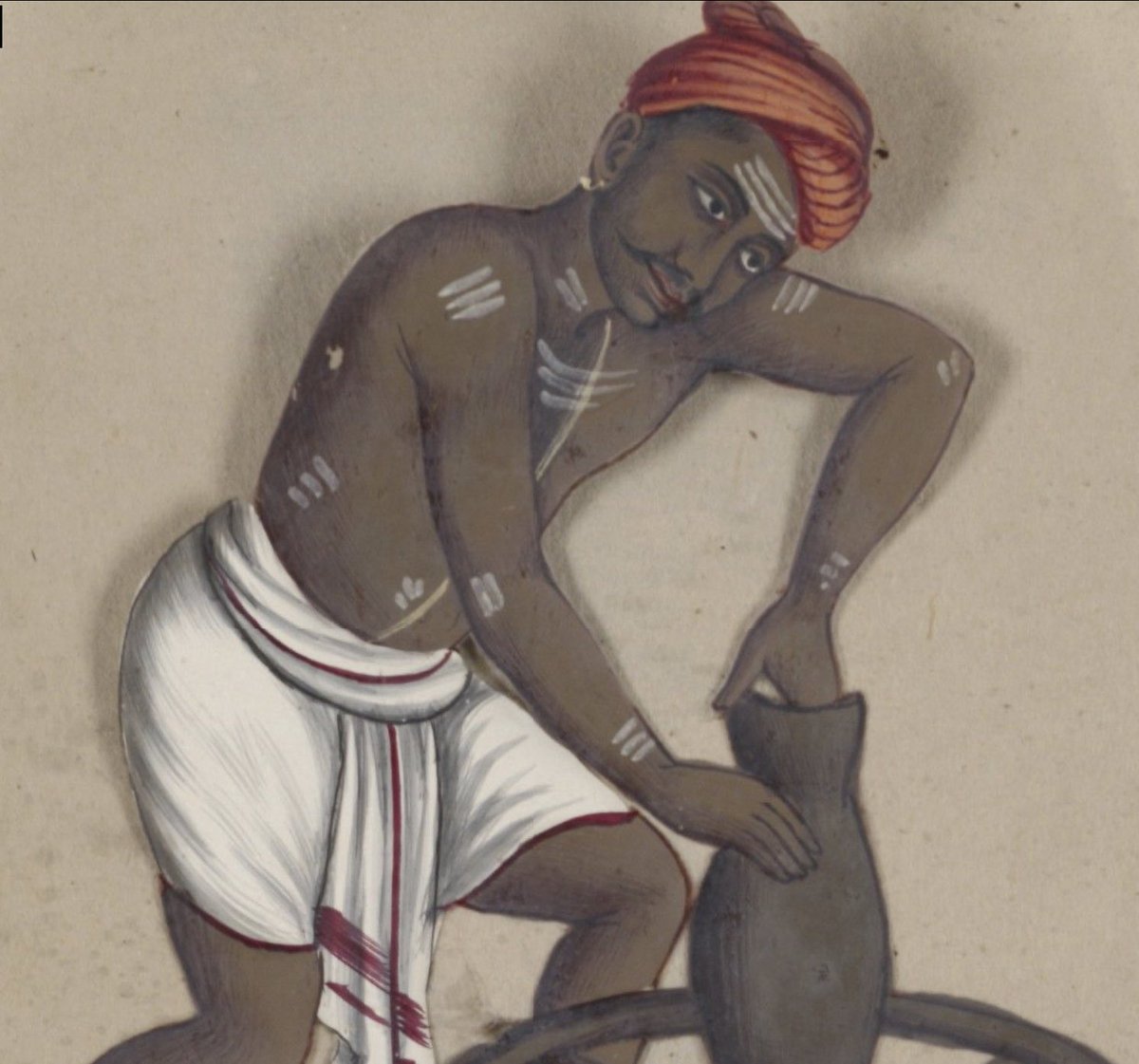 PunchTantrum's tweet photo. ‘Sacred thread worn by #Hindoo #potter (Kumhār or Kumbhakār ) in Madura region.’ 

Traditionally #Shūdra varna

Listed as #OBC in some states &amp; #SC in UP]

- 72 Specimens of Castes in India. 1837

#Yajnopaveet #Upaveet #Caste #Discrimination #Hindu #Colonialism #CasteMyths https://t.co/njx4qkEVBq