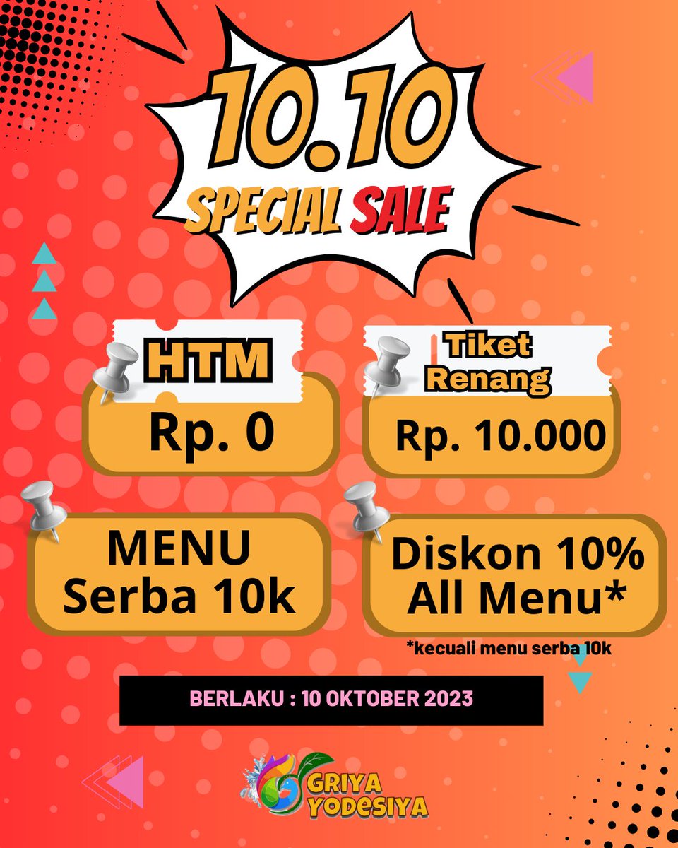 griya_yodesiya's tweet image. Promo 10.10, bukan hanya satu tapi buanyakk.
Ayo masukan ke list agenda liburanmu. Liburan tengah minggu bikin fresh lhoo. Gaskan sobat
#promo1010 #kolamrenang #wisatajateng