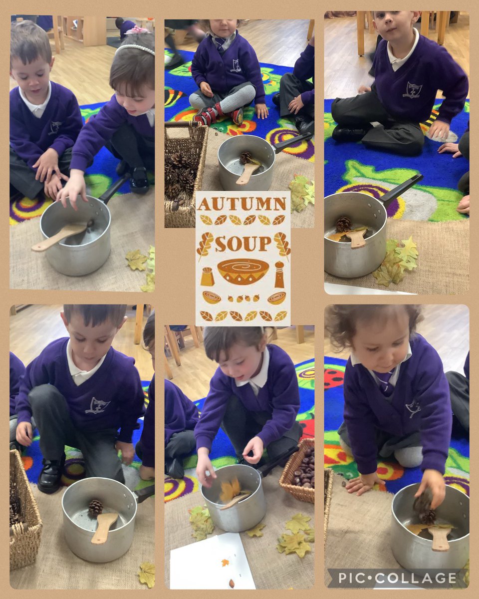 This morning @MrsT_EYFS Nursery Class have been making a hearty Autumn soup this morning.They have counted the ingredients carefully,following their pictorial recipe cards 🍂3 🌰2 🍁4 #StGerardsMaths #StGerardsEYFS
