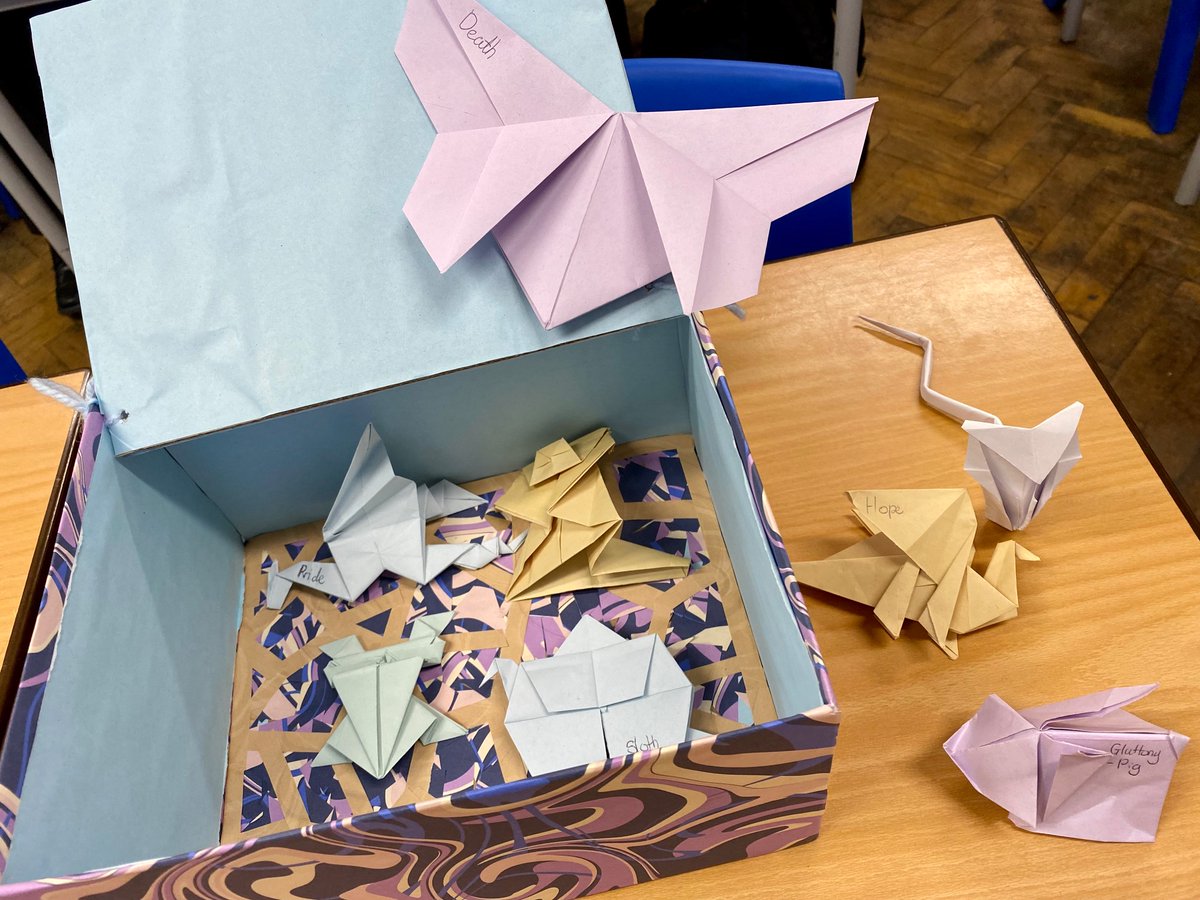 OhgsRS's tweet photo. Can always rely on 9F to go above and beyond. These are examples of our ‘My Box of Chaos’ homework, based on the Pandora’s box story.  @OldhamHulme https://t.co/R5lz0Ld7aK