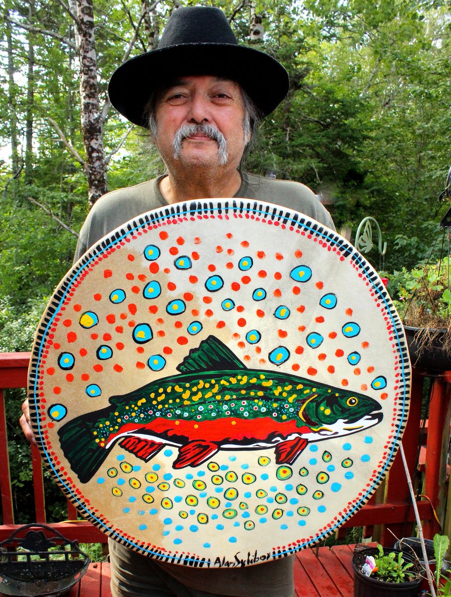 AlanSyliboy's tweet image. The Daily Drum
Today I am featuring a Trout Drum.
Fishing was an important means of survival for the Mi’kmaq people. It was important that fishermen were successful in their task for the survival of the community.
Have a Great Week-End!