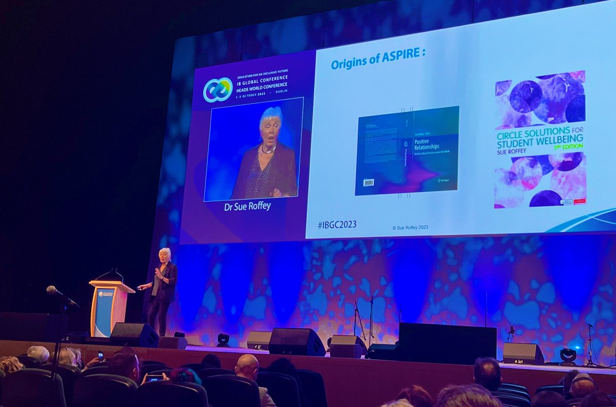 <a href="/SueRoffey/">Dr Sue Roffey</a> encourages us to ASPIRE to facilitate positive education. 

Agency: 🗣️
Safety: 🛡️
Positive: 😃
Inclusion: 🤝
Respect: 🙏
Equality: ⚖️

Day 2 keynote address #IBGC2023