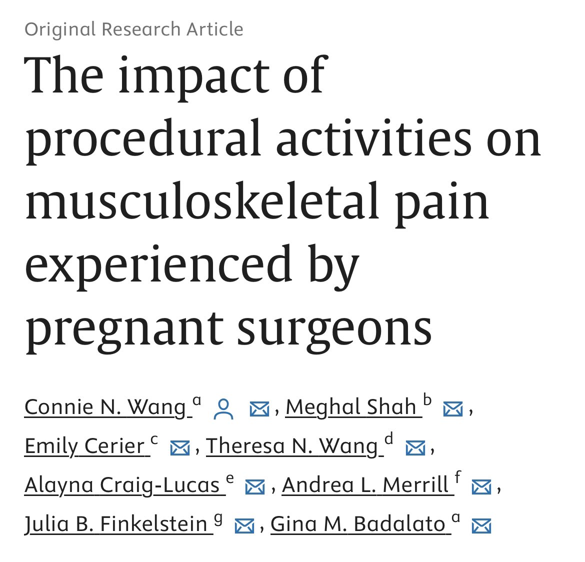 Great work by ⭐️ superstars #conniewang PGY5 @ColumbiaUrology and @meghal_shah1 PGY4 @ColumbiaSurgery in collaboration with many other faculty looking at surgical #ergonomics during pregnancy. @AmJSurgery @SocSurgErgo 

sciencedirect.com/science/articl…