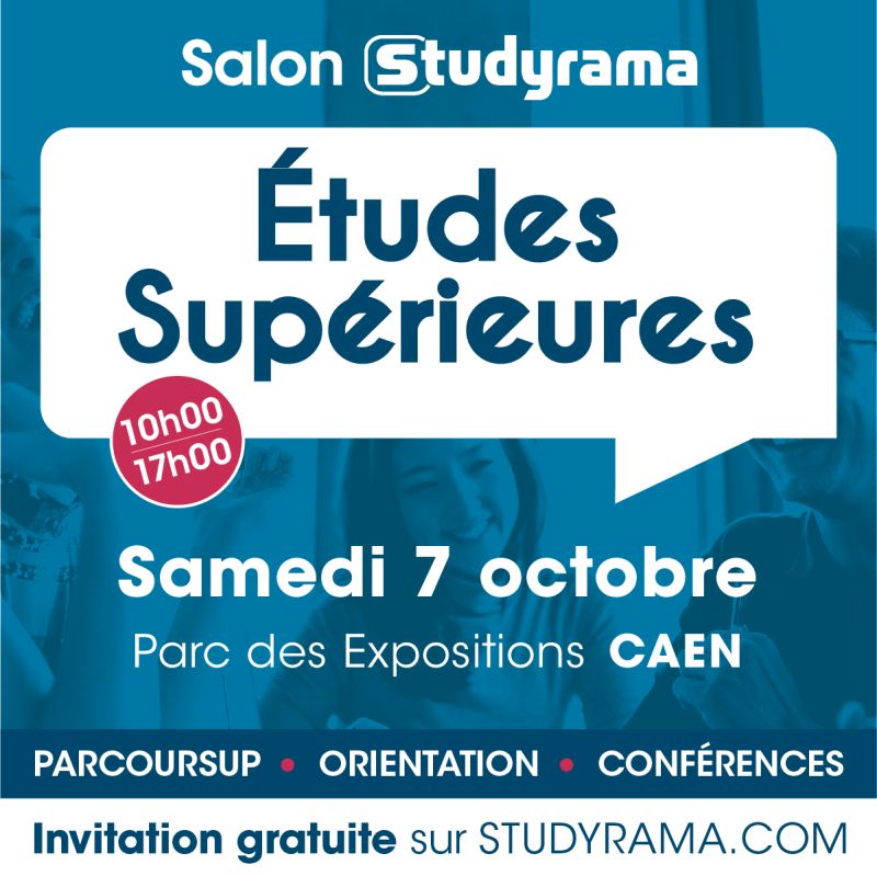 Retrouvez nos équipes sur le Salon <a href="/studyrama/">Studyrama</a>  Etudes Supérieures de Caen, Samedi 7 octobre de 10h à 17h, au Parc des Expositions