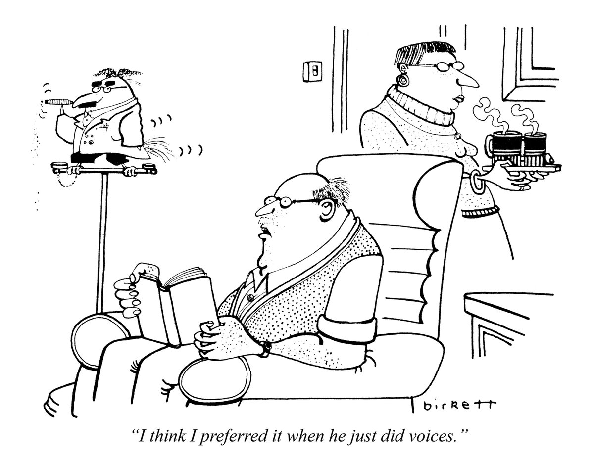 Today's PUNCH Cartoon Classic. "I think I preferred it when he just did voices." 🥸 Peter Birkett 1982 #pets #parrots #imitations #GrouchoMarx #performances #birds #impressions #impressionists #Groucho