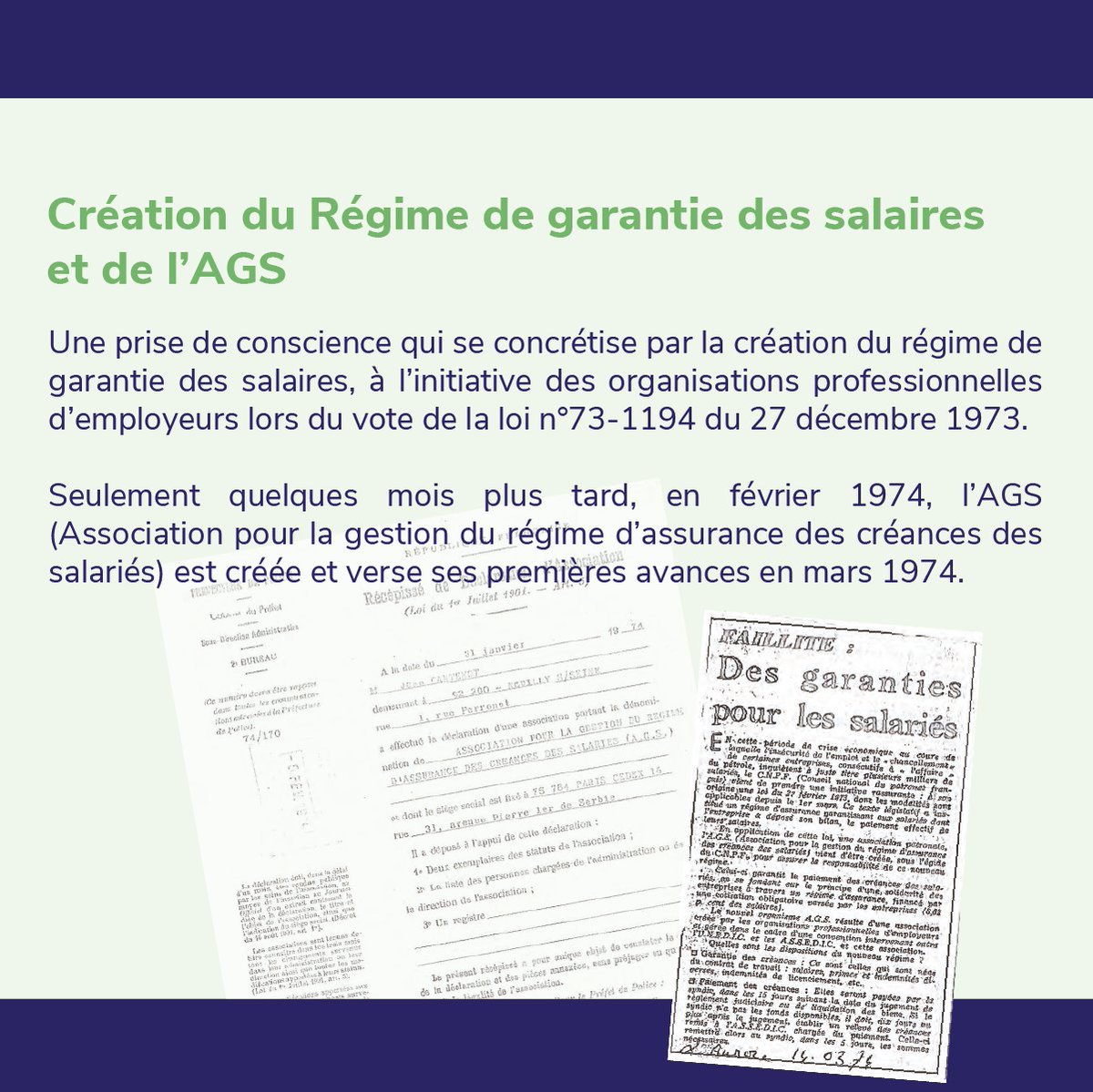 delegation_AGS's tweet photo. Il y a 50 ans, la loi du 27 décembre 1973, acte fondateur du Régime de #garantiedessalaires, était votée ! Depuis, le Régime de garantie des salaires (#AGS) est en soutien des salariés des entreprises en procédure collective et aux côtés des entreprises en difficulté. https://t.co/Vors9gwdrZ