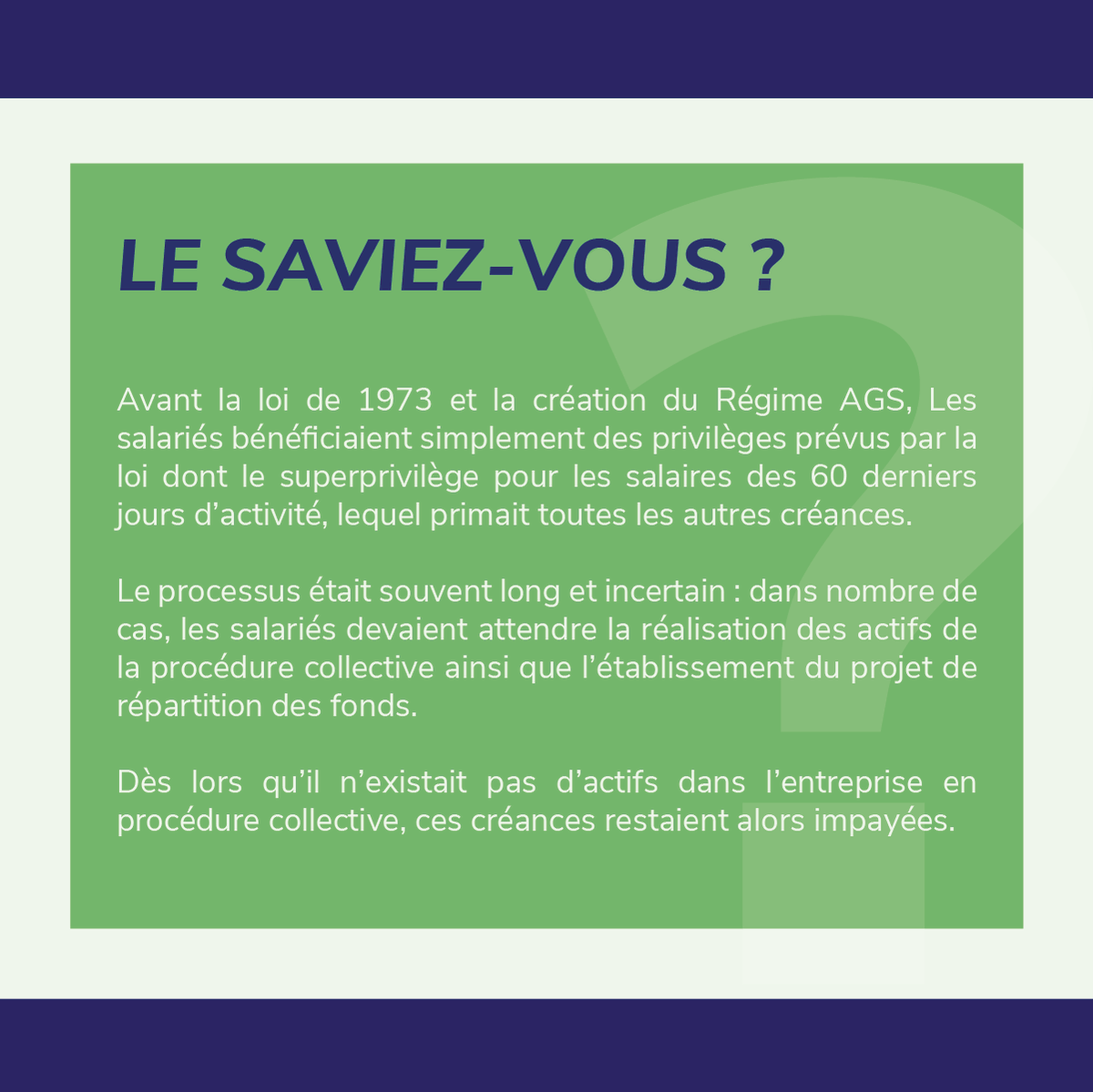 delegation_AGS's tweet photo. Il y a 50 ans, la loi du 27 décembre 1973, acte fondateur du Régime de #garantiedessalaires, était votée ! Depuis, le Régime de garantie des salaires (#AGS) est en soutien des salariés des entreprises en procédure collective et aux côtés des entreprises en difficulté. https://t.co/Vors9gwdrZ