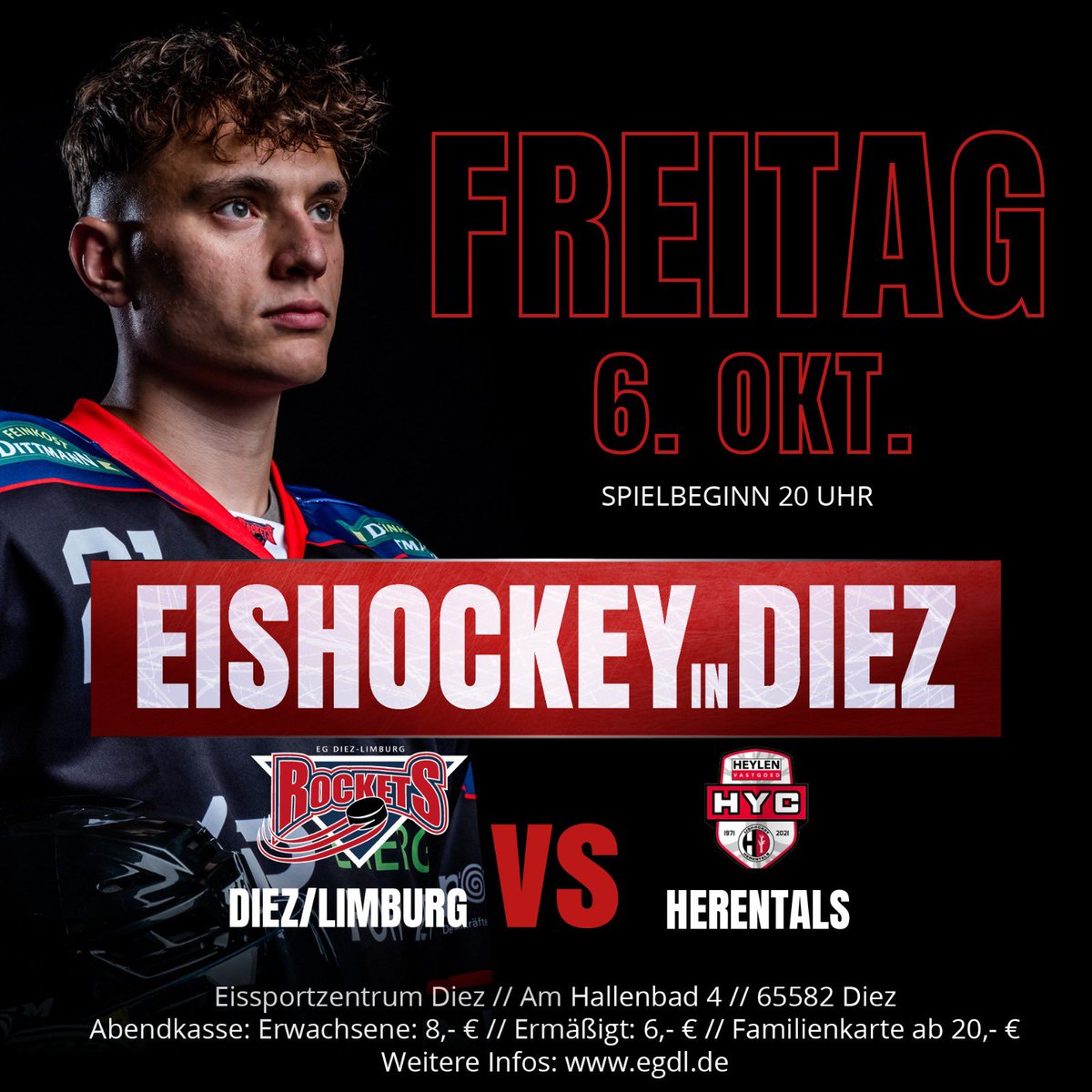 🥅🥅🥅 𝐆𝐀𝐌𝐄𝐃𝐀𝐘  🥅🥅🥅

Die EG Diez-Limburg empfängt heute um 20.00 Uhr Heylen Vastgoed HYC aus Herentals am Heckenweg.🚀
