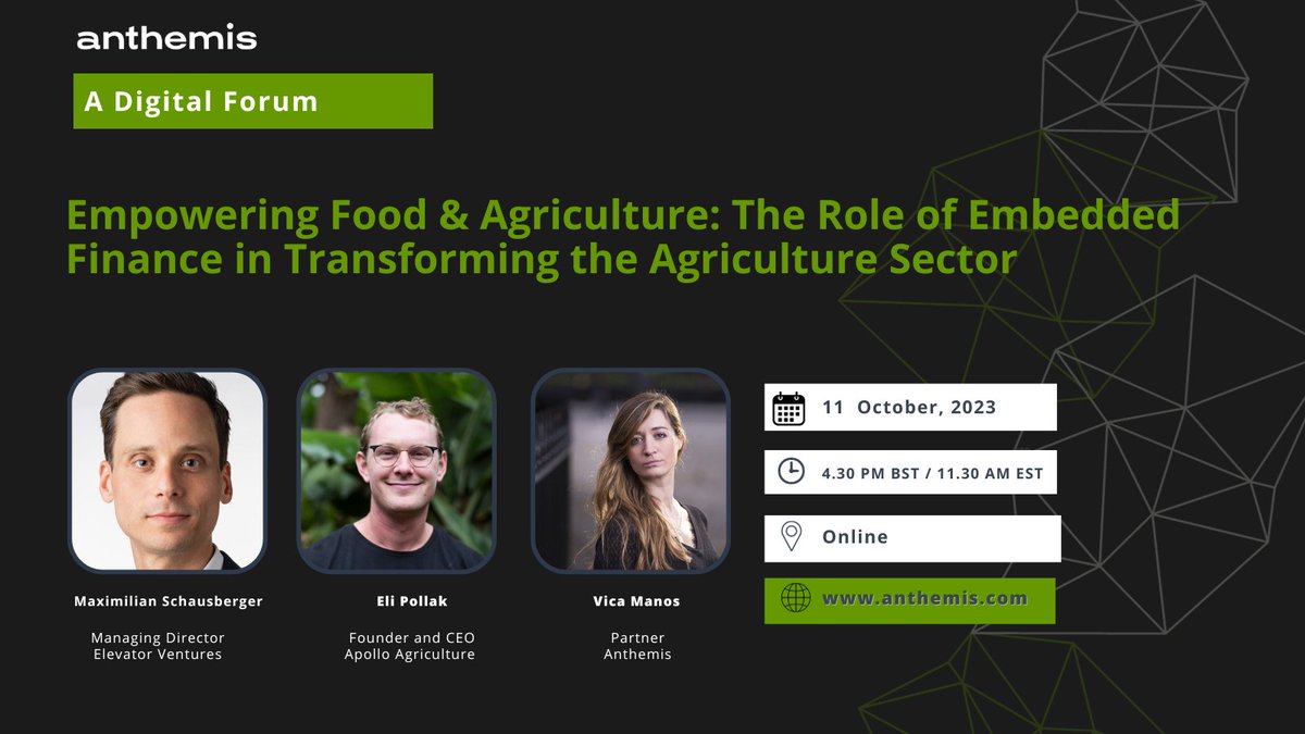 The latest webinar in our embedded finance series will be taking place on October 11! Join our expert panel to explore the role of embedded finance in transforming the agriculture sector. 
Sign up here: bit.ly/3ZMh54b