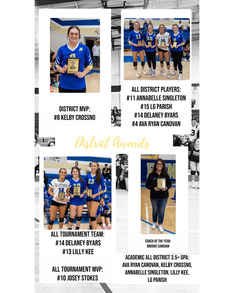 HHS__Volleyball's tweet photo. Congratulations to our girls who earned a few extra awards tonight along with the district title 💛 https://t.co/pL5nfyXUDi
