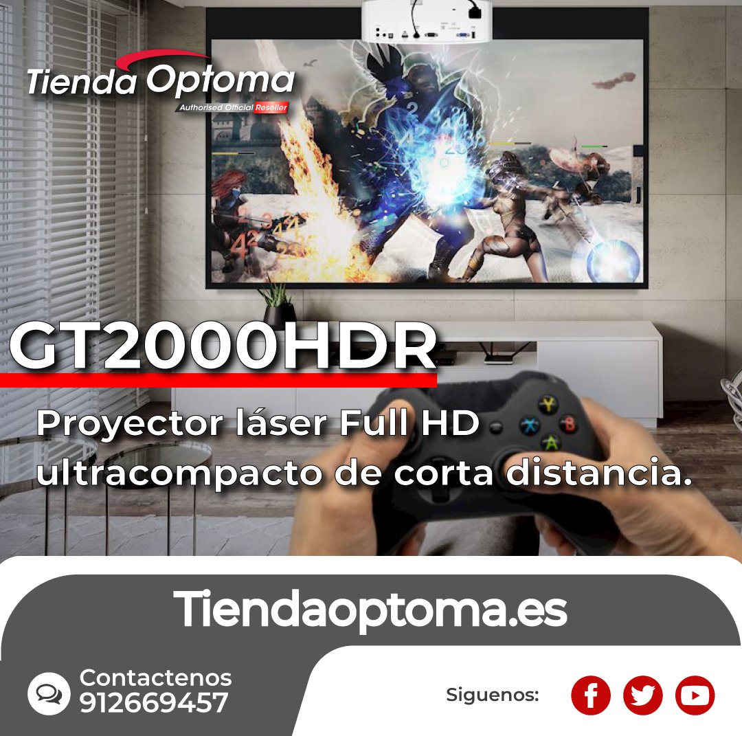Proyector Optoma GT2000HDR Proyector láser Full HD ultracompacto de corta  distancia para casa - Tienda Optoma