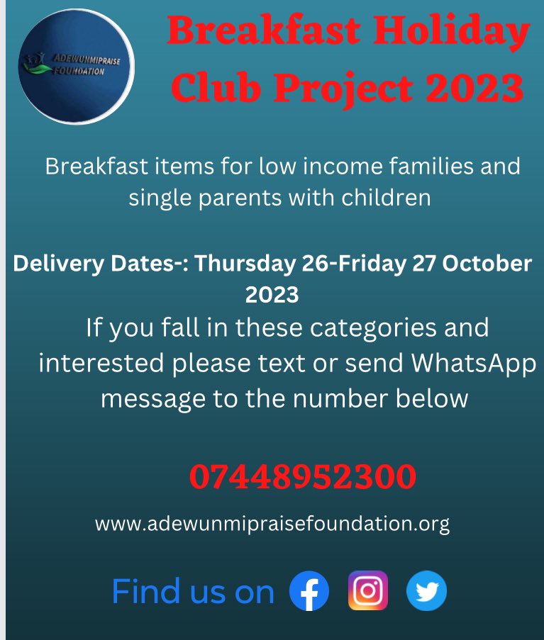 We are supplying breakfast items to single parents and low income families during October half term