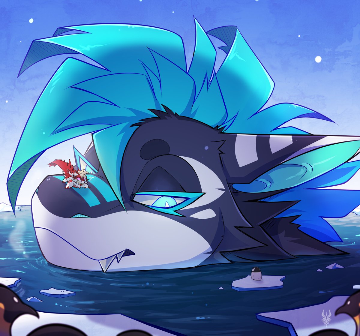 LazyLittleKaiju's tweet photo. Looks like Monstea and boo have made some new chilly friends https://t.co/DuwKp80HQp