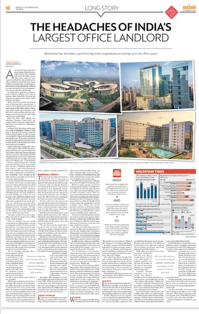 With India's office sector on shaky ground, the largest owner of office assets too is treading cautiously. Exits are slow, buyouts are tough. What's next for Blackstone?  Long story in <a href="/livemint/">Mint</a> <a href="/ranjanir_/">Ranjani Raghavan</a>  <a href="/Goutam20/">Goutam Das</a> 
You can read the story here: 
livemint.com/industry/the-h…