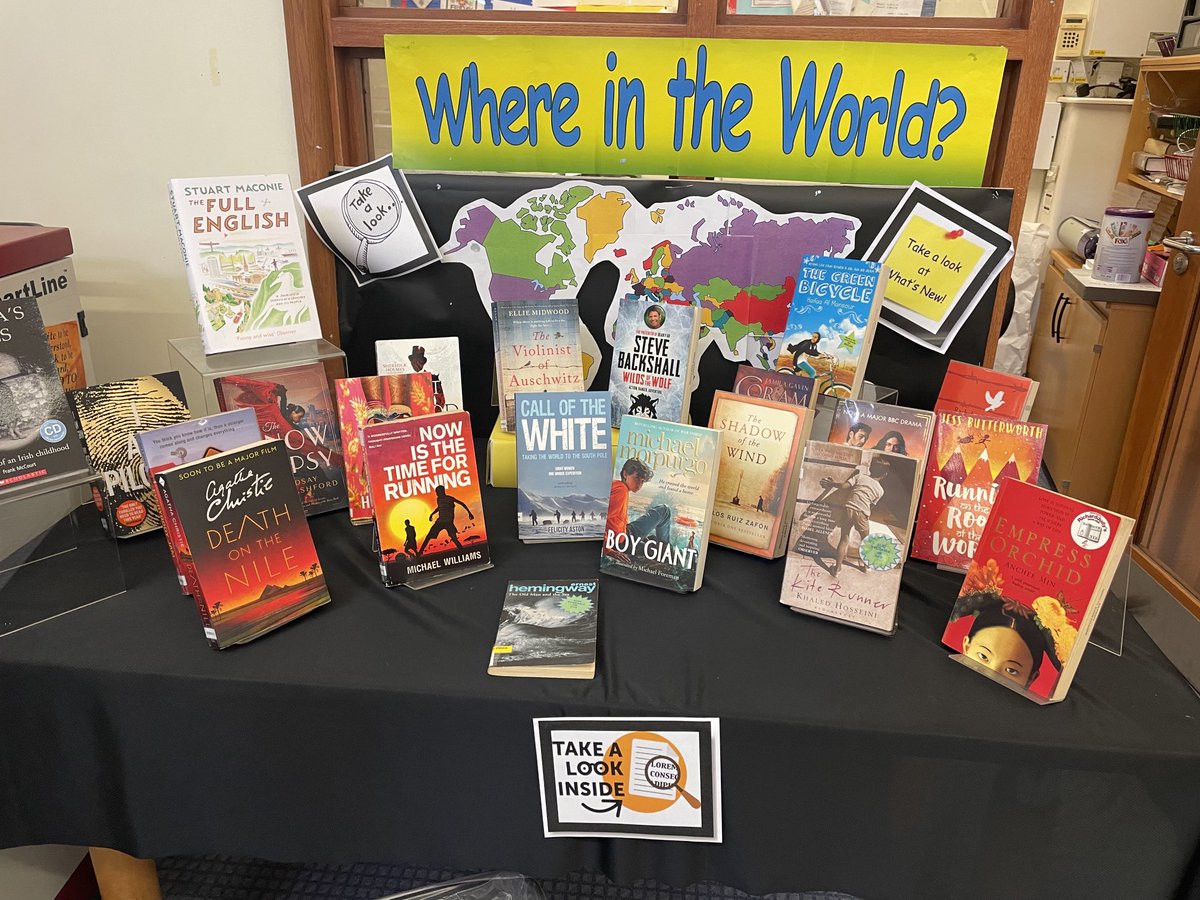 A super display in the library for armchair explorers. ⁦<a href="/BromsSchool/">Bromsgrove School</a>⁩