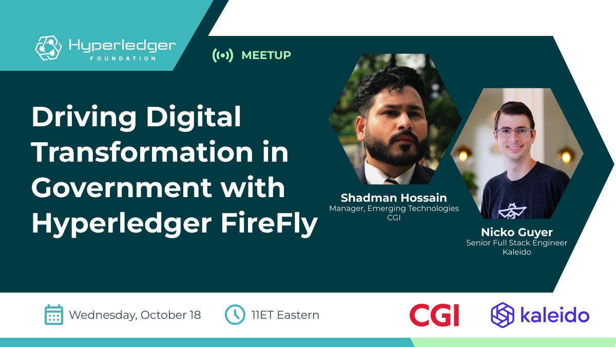 Join us for a discussion with speakers from <a href="/Kaleido_io/">Kaleido</a> &amp; <a href="/CGI_USFederal/">CGI Federal</a> on Wed, Oct 18 @ 8AM Pacific about how #Web3 technologies can transform how governments operate, driving digital transformation while increasing transparency and trust

hubs.la/Q023Rzkx0
