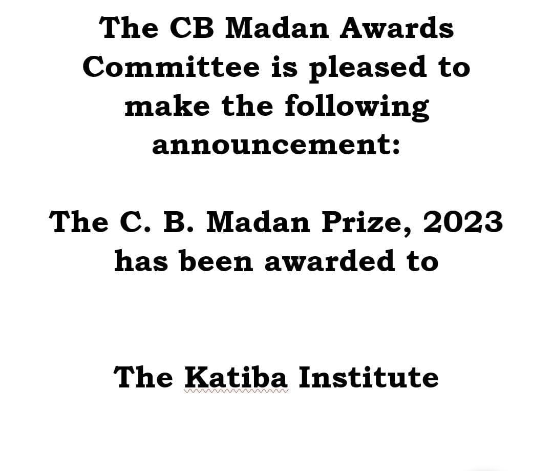 This is a great honour - and very deserving - for <a href="/katibainstitute/">Katiba Institute</a>.

 CB Madan award is "presented to an individual or group who has made a significant effort to advance the cause of constitutionalism and the Rule of Law in Kenya."
