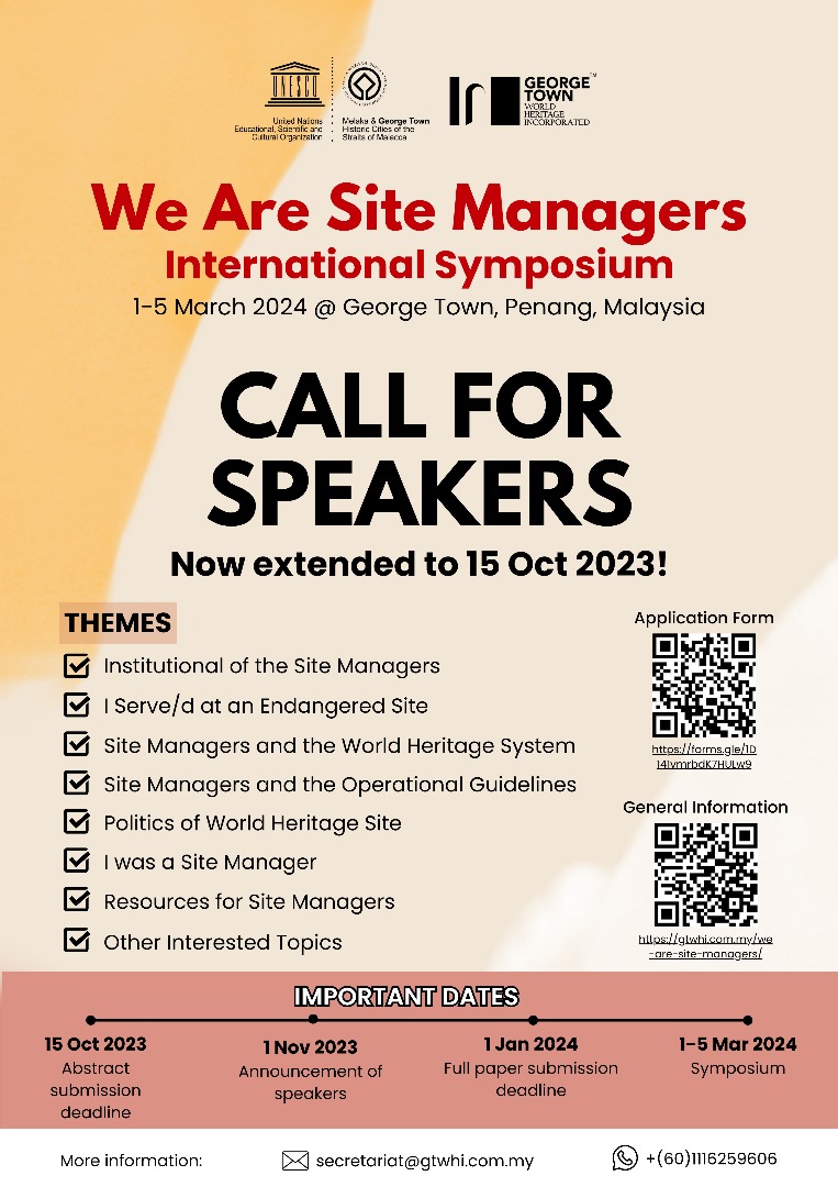 World Heritage Leadership (@worldheritagel1) on Twitter photo 📣 <a href="/WeAreGTWHI/">George Town World Heritage Incorporated</a> is looking for speakers for the international symposium - We Are Site Managers!
Application deadline has been extended to 15 October 2023!
💻 gtwhi.com.my/we-are-site-ma… 📣 <a href="/WeAreGTWHI/">George Town World Heritage Incorporated</a> is looking for speakers for the international symposium - We Are Site Managers!
Application deadline has been extended to 15 October 2023!
💻 gtwhi.com.my/we-are-site-ma…