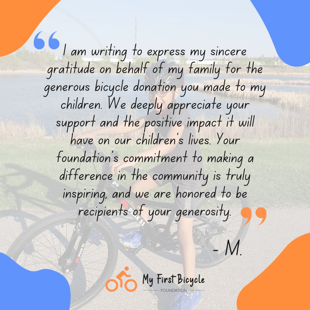 MFBfoundation's tweet photo. 🚴‍♂️ Sharing this heartwarming testimonial from one of our young riders' parent who received their first bicycle through the My First Bicycle Foundation. 🌟

#PedalForChange #TransformingLives #MyFirstBicycle https://t.co/Cgs13mPhgu