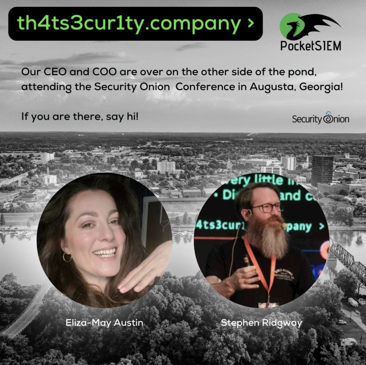 th4ts3cur1ty's tweet photo. Our Co-founders, @Eliza_MayAustin and @St1ck_m4n, are currently in the USA attending the 10th annual @securityonion conference!
US friends if you're in Augusta, Georgia, come say hi!
#SOCAugusta #infosec #cybersecurity https://t.co/yoDkENeQNB