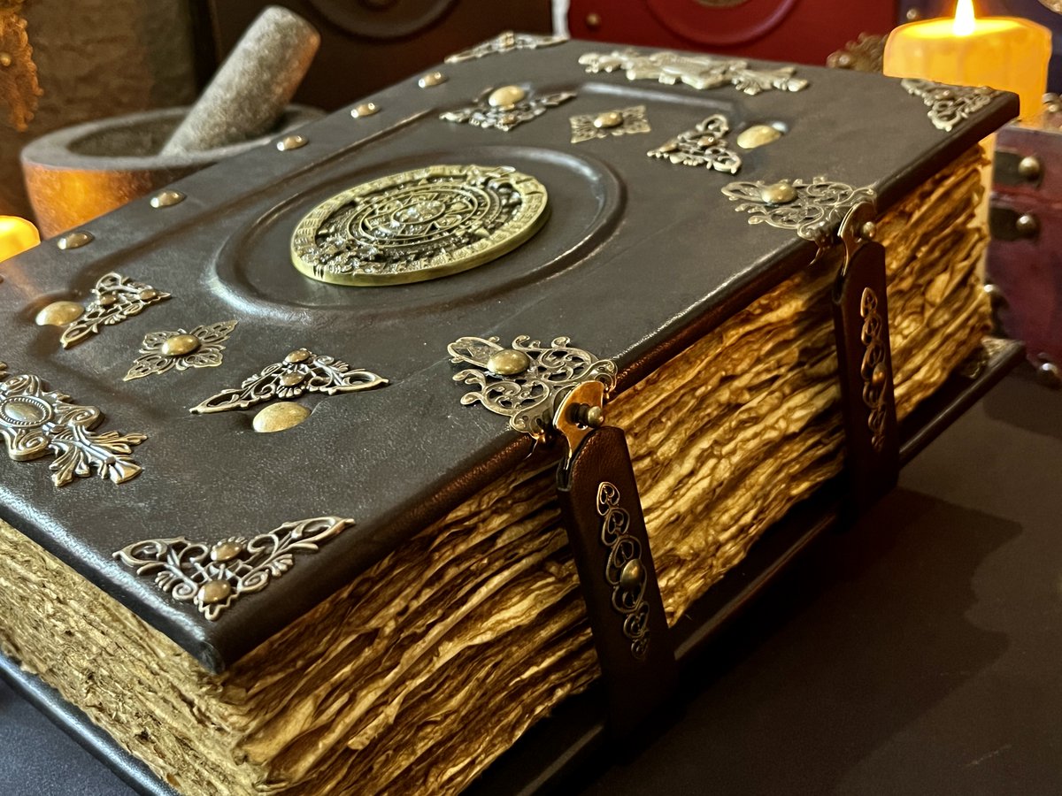 Mayan Aztec Black Leather Notebook | Tome  |  Grimoire  |  Spe by CreativeQuestShop etsy.me/3RHi8jM via <a href="/Etsy/">Etsy</a>