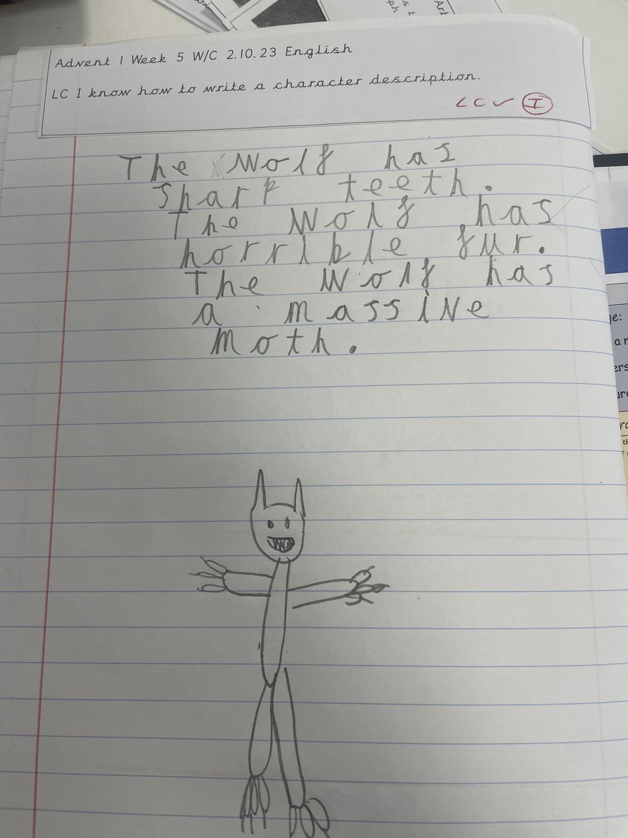 class4stmarys's tweet photo. Wow what a week we’ve had in class 4!

We’ve done lots of work in English, where we looked at the traditional tale Little Red Riding Hood. We created our own text maps to help us retell the story. Then we wrote a sentence describing a character, using some amazing adjectives. https://t.co/bFKtPA4N2y